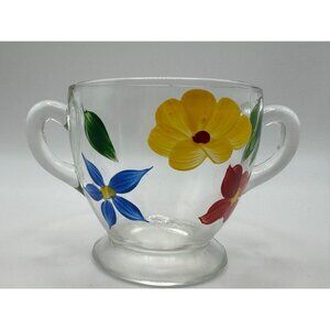 Vintage Bartlett Collins Sugar Bowl Red Yellow Blue Flowers Gay Fad 50s Vintage
